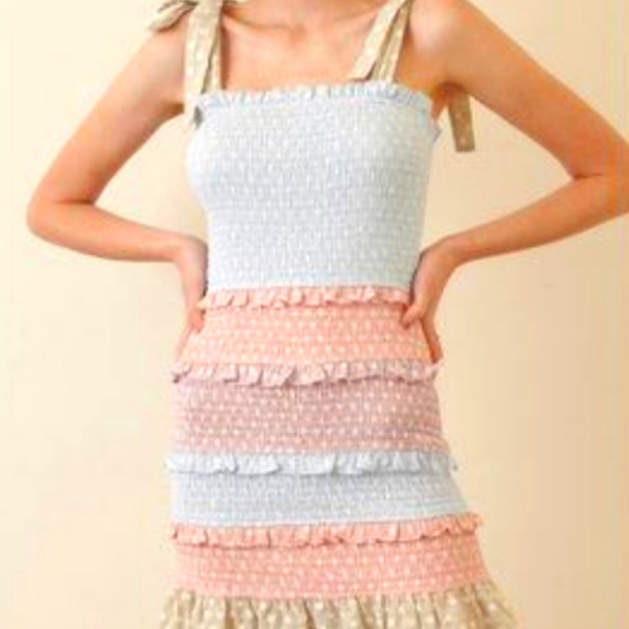 Storia smocked polka dot dress size S - Picture 2 of 9